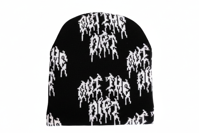 Out The Dirt - Allover Logo Beanie In Black