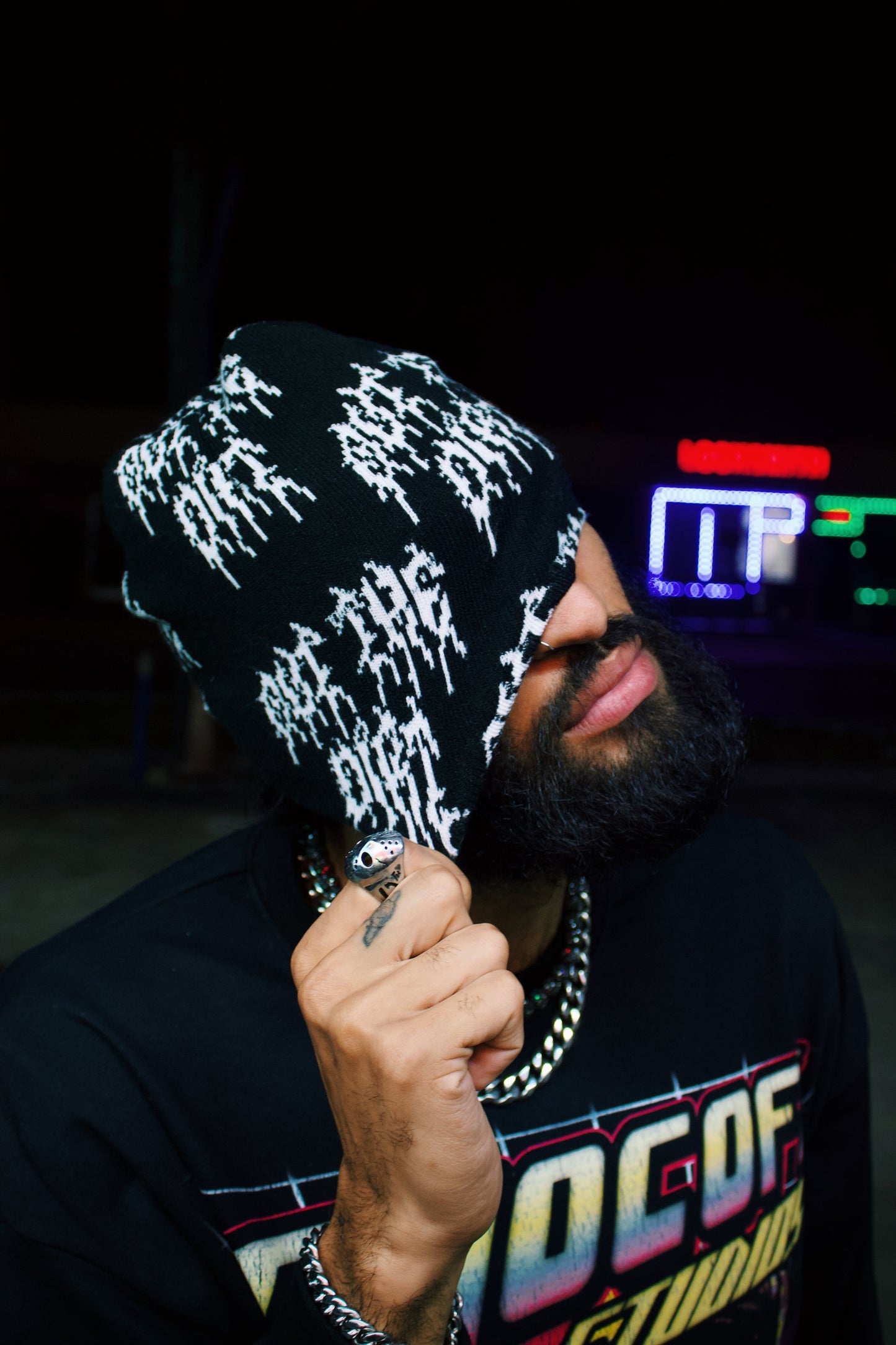 Out The Dirt - Allover Logo Beanie In Black