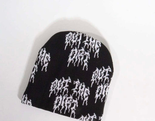 Out The Dirt - Allover Logo Beanie In Black